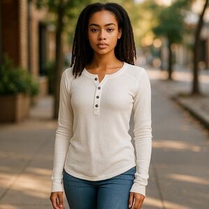 🛍Bundle sale🛍Jane and Delancey white henley Long Sleeve Top small